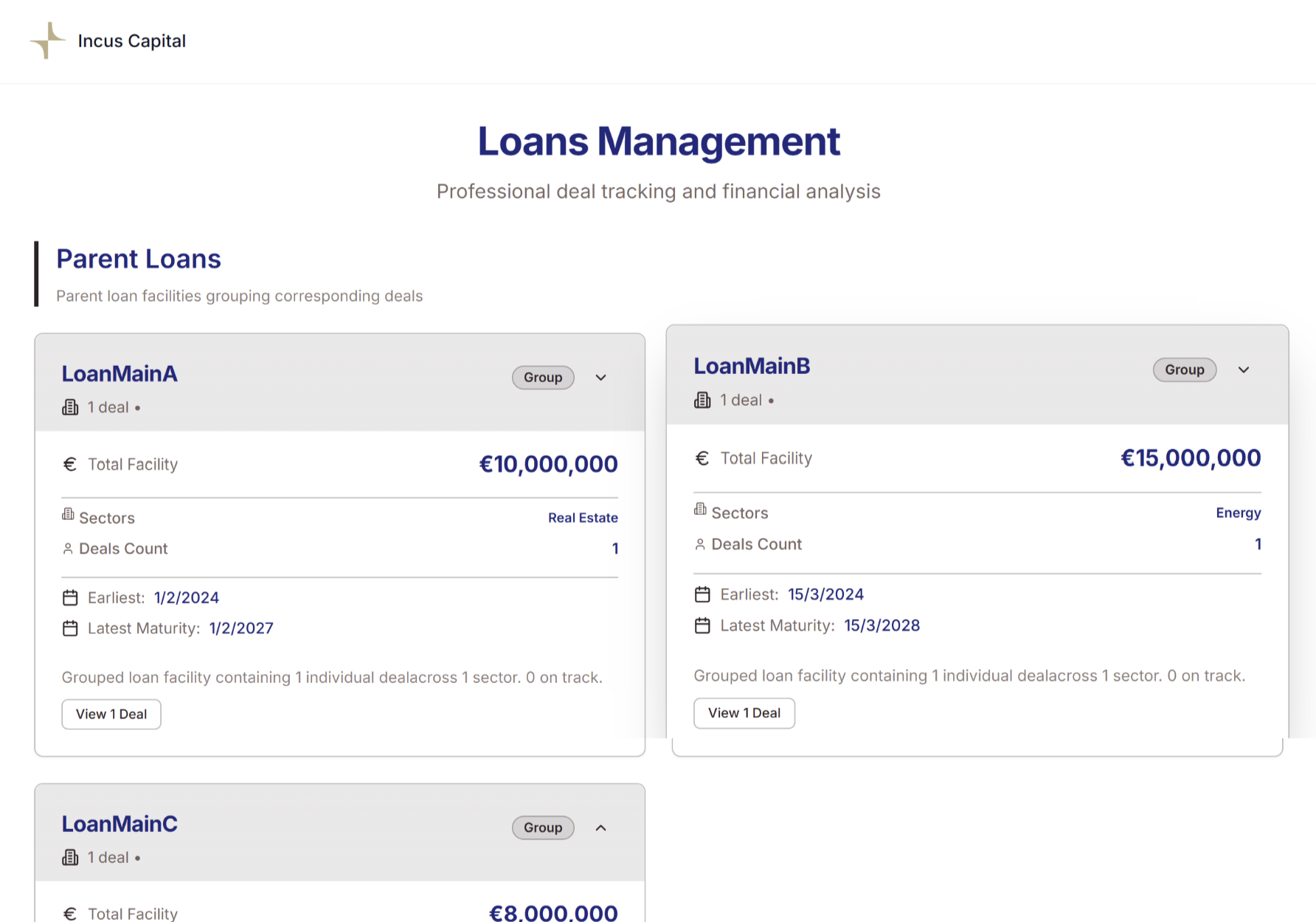 INCUS Capital Financial Dashboard Interface